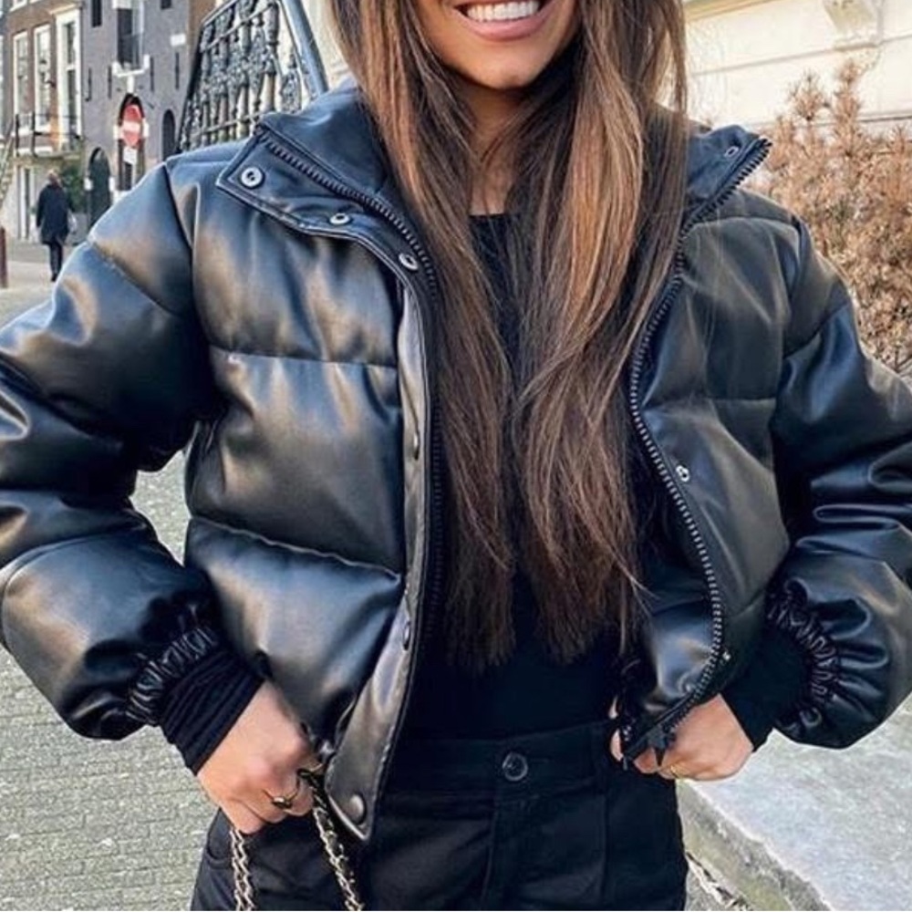 Zara Faux leather puffer jacket XL